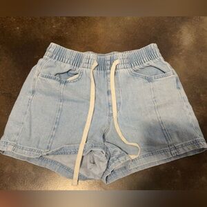 Light Blue Denim Shorts with Drawstring